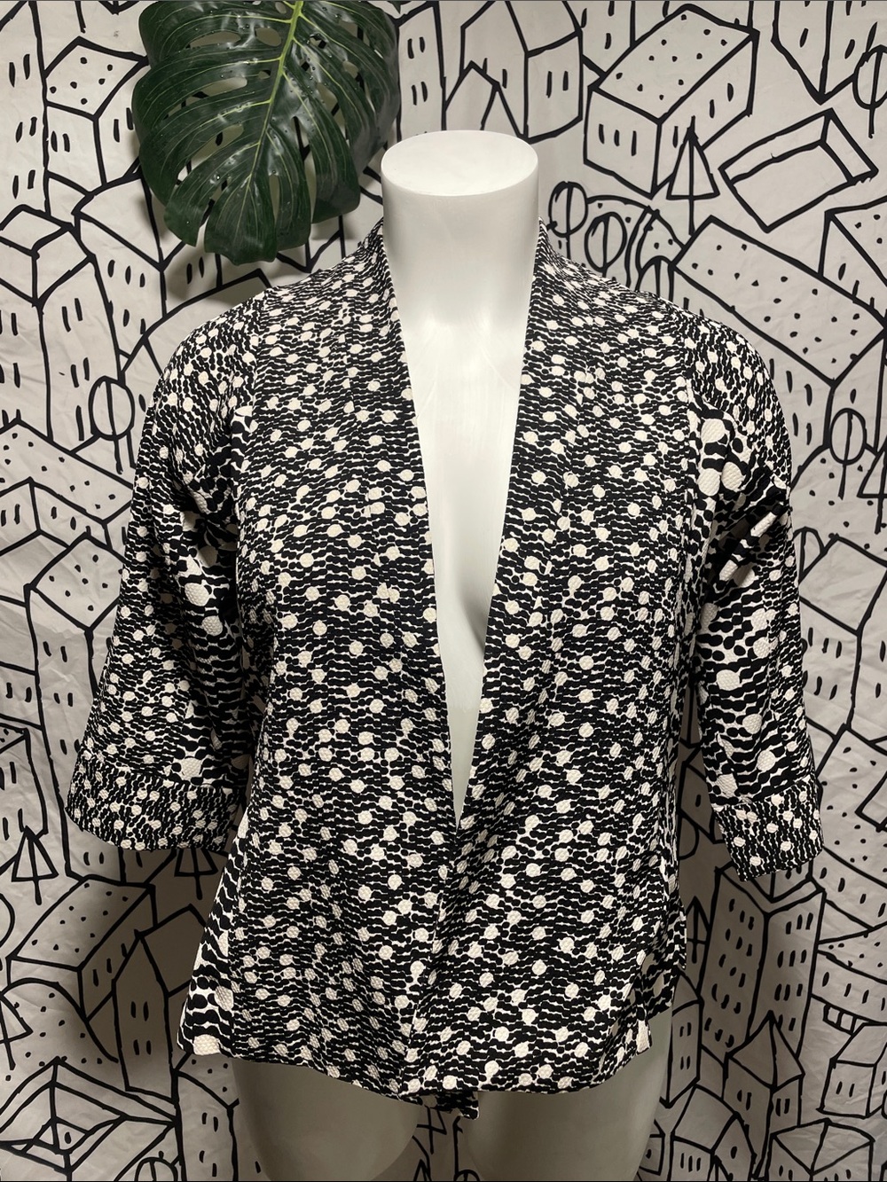 H&M Black and White Open-Front Knit Blazer